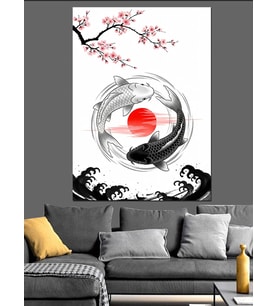 Yin Yang Çiçek Deseni Dekoratif Kanvas - Mdf Ahşap Tablo