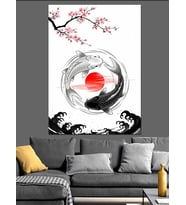 Yin Yang Çiçek Deseni Dekoratif Kanvas - Mdf Ahşap Tablo