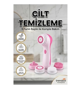 5 Başlıklı Yüz Temizleme ve Masaj Cihazı Cilt Bakım Aleti Yumuşak Başlıklı