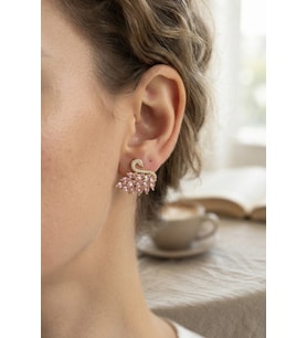 Mey İthalat® Pembe Zirkon Taşlı Swan Kuğu Model Kadın Küpe