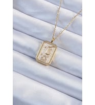 316L Çelik Zincir Altın Renk Zirkon Taşlı Çerçeveli Tarot Kolye (Karışık)