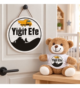 Kişiye Özel Bebek Kapı Süsü (Peluş Ayıcık Hediyeli) – Baby Shower / Hastane Odası