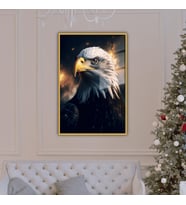 Metal Çerçeveli Temperli Cam Tablo  Yandan Kartal (Gold)