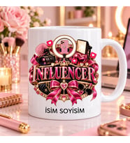 Sosyal Medya İçerik Üreticisi Kupa Bardak Pembe Kamera ve Fiyonk Desenli