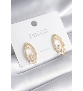 Pirinç Gold Renk Zirkon Taşlı Kadın Küpe - TJ-BKP8444