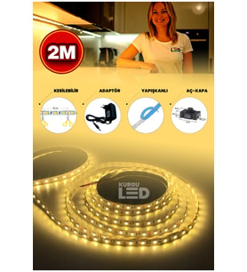 Şerit Led Işık - Tak Çalıştır Kes Kullan Çok Amaçlı Adaptörlü Anahtarlı (Gün Işığı) 2 METRE