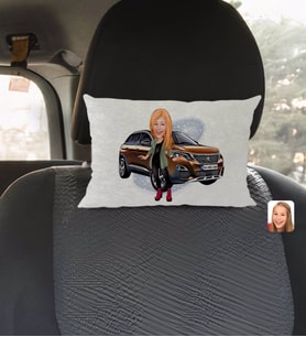 BK Gift Kişiye Özel Plakalı Kadın Peugeot 3008 Karikatürlü Dikdörtgen Araç Koltuk Yastığı-2
