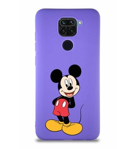 Xiaomi Redmi Note 9 Soft Premier Kapak Mickey Mouse-B Tasarımlı Silikon Kılıf - Mor (Şeffaf)