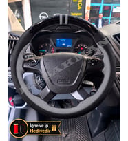 Ford Transit Dikme Direksiyon Kılıfı Parlak Siyah Gri Detaylı Gri Çift Yüzük ve Dikiş 2014+