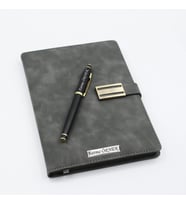 Kişiye Özel Metal Klipsli Premium Defter ve Roller Kalem Seti - Renk Seçenekli (Gri)