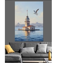 İstanbul Kız Kulesi Ve Martılar Dekoratif Kanvas - Mdf Ahşap Tablo