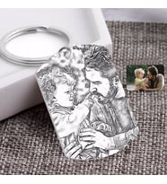 BK Gift Kişiye Özel Tam Boy Karakalem Baba ve Oğul Pleksi Anahtarlık-1 (Beyaz)