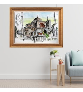 Altın Varaklı Çerçeveli Paspartulu  Tablo zv1393 (Gold)