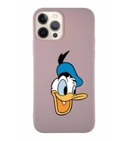 Apple iPhone 12 Pro Soft Premier Kapak Donald Duck-A Tasarımlı Silikon Kılıf - Pudra (Şeffaf)