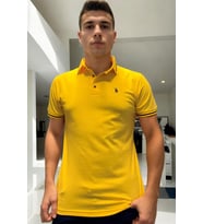 T8586 DEWBERRY ERKEK POLO YAKA T-SHIRT-DÜZ SARI