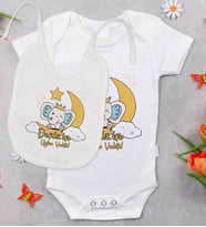 BK Kids Kişiye Özel Uyku Vakti Tasarımlı Bebek Body Zıbın ve Mama Önlüğü Hediye Seti - Model 1