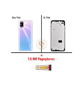 Oppo A92 Mor Uyumlu Lensli Orta Kasa + B7000 Yapıştırıcı Full Kasa Kapak Gövde Housing