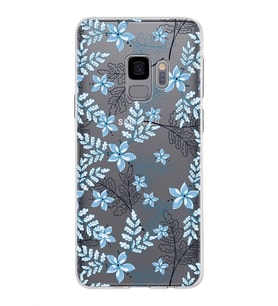 Samsung Galaxy S9 Kapak Floral Mavi Tasarımlı Şeffaf Silikon Kılıf