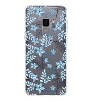 Samsung Galaxy S9 Kapak Floral Mavi Tasarımlı Şeffaf Silikon Kılıf