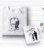 BK Gift Kişiye Özel Öğretmenler Günü Tasarımlı Kupa Bardak ve Atatürk Baskılı Tişört Hediye Seti- 2-7, Öğretmene Hediye, Öğretmenler Günü, 100. Yıl Hediyesi