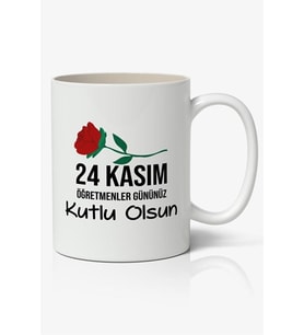 24 Kasım Öğretmenler Günü Temalı Beyaz Kupa Bardak Öğretmene Hediye