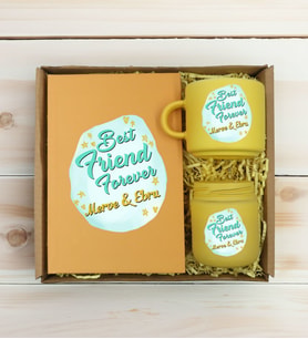 BK Gift Kişiye Özel İsimli DTF Best Friend Temalı Sarı Defter & Kahve Fincanı & Mum Hediye Seti-2, Arkadaşa Hediye, Doğum Günü Hediyesi