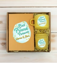BK Gift Kişiye Özel İsimli DTF Best Friend Temalı Sarı Defter & Kahve Fincanı & Mum Hediye Seti-2, Arkadaşa Hediye, Doğum Günü Hediyesi
