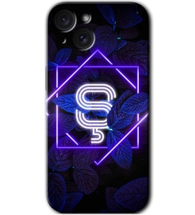 İphone 15 Plus Kılıf HD Desen Baskılı Kılıf - Dark Neon Yaprak Ş Harfi