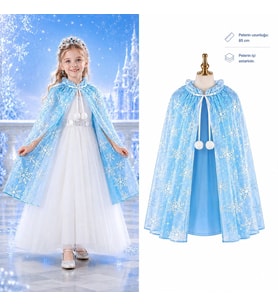 Kar Tanesi Desenli Mavi Elsa Pelerini - Astarlı Frozen Pelerini 85 Cm