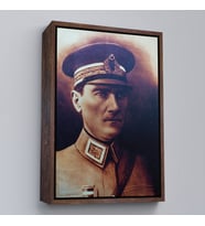 Çerçeveli Atatürk Portre Tablosu Mustafa Kemal Atatürk Dikdörtgen Dekoratif Kanvas Tablo (Siyah)