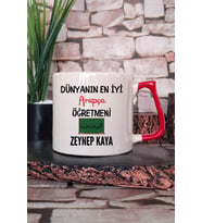 Dünyanın En İyi Arapça Öğretmeni Baskılı Kişiye Özel Öğretmenler Günü Kırmızı Kulplu Kupa Bardak