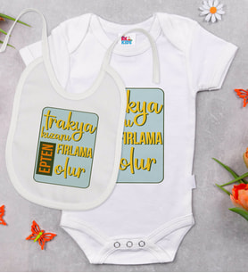 BK Kids Trakya Kızanı Tasarımlı Beyaz Bebek Body Zıbın ve Mama Önlüğü Hediye Seti-3