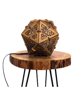 Salon ve Yatak Odası İçin Kartopu Doğal Ahşap Mdf 3D Puzzle Lazer Kesim Abajur  - Masa / Gece Lamba (Ceviz)