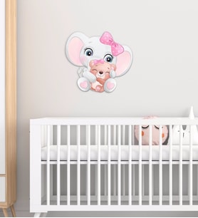 BK Gift Sevimli Fil Tasarımlı Çocuk Odası Ahşap Duvar Süsü-3 (Beyaz)