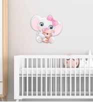 BK Gift Sevimli Fil Tasarımlı Çocuk Odası Ahşap Duvar Süsü-3 (Beyaz)