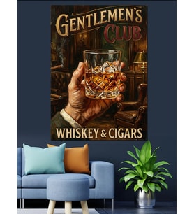 Gentlemen'S Club Viski Ve Puro Dekoratif Kanvas - Mdf Ahşap Tablo