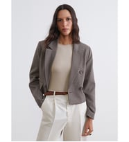 LCW Vision Kahverengi Kazayağı Desenli Crop Kadın Blazer Ceket