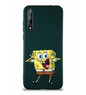 Huawei P Smart S Soft Premier Kapak Sünger Bob Tasarımlı Silikon Kılıf - Yeşil (Şeffaf)