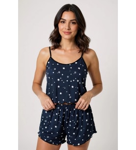 Yıldız Desenli Lacivert Şortlu Pijama Takımı