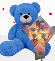 Büyük 90 cm Peluş Ayı ve LED Işıklı Pembe Balonlu Romantik Peluş Ayıcık Buketi – Sevgililer Günü Özel Gün Hediyesi (Koyu Mavi)