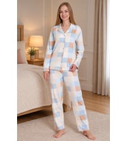 Mirano 9805 Şardonlu Soft Kışlık Düğmeli Kareli Kadın Pijama Takımı