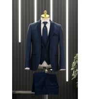 Regular Fit Armürlü Sivri Çıkmalı Yaka Yelekli Flarlı Smokin Takım Elbise (Saks)