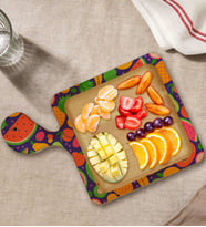 BK Gift Meyveler Tasarımlı Kare Şeklinde Doğal Ahşap Servis ve Sunum Tabağı Model 1