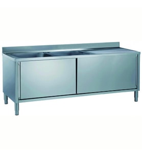 Electrolux Professional Dolaplı Evyeli Tezgah, 2 Evyeli (600x500 Mm), Damlalık Sağda, 2 Kayar Kapılı - 1800 Mm MLA1826DXN