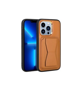 Apple iPhone 13 Pro Uyumlu Kılıf Kartlıklı Standlı Pu Deri Zore Memo Kapak (Açık Kahve)