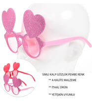Pembe Renk Sim İşlenmiş Kalp Figürlü Parti Gözlüğü
