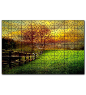 Cakapuzzle Manzara Çitler Ağaçlar Bulutlu Sarı Gökyüzü  Puzzle Yapboz MDF (Ahşap) (120 Parça)