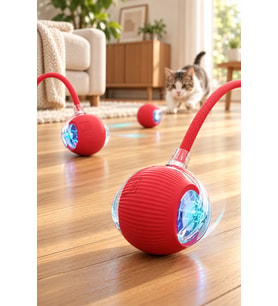 Jasper Akıllı Kedi Oyuncağı, Usb Şarjlı, Led Işıklı, 3 Modlu, Otomatik Yuvarlanan Top