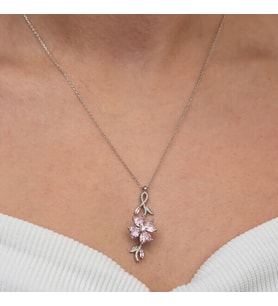 Pembe Çiçek 925 Ayar Gümüş Kadın Kolye