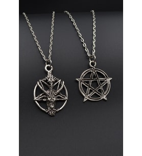 2'li Ters Pentagram Keçi Kafası - Wicca Erkek Kadın Kolye Seti 925 Ayar Gümüş Kaplama